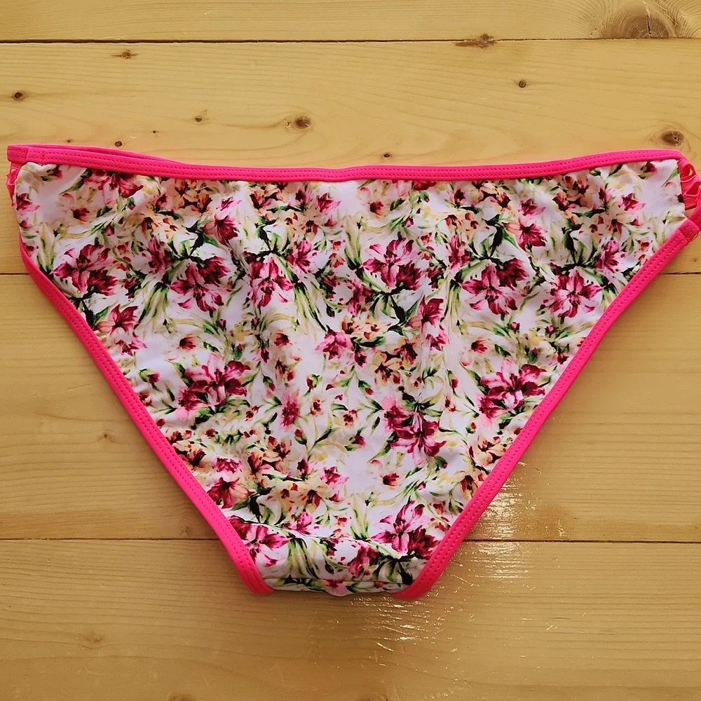 TINIBIKINI Swimwear 2 Pc Swimsuit Crop Top And Bottom Neon Floral M - Picture 5 of 12